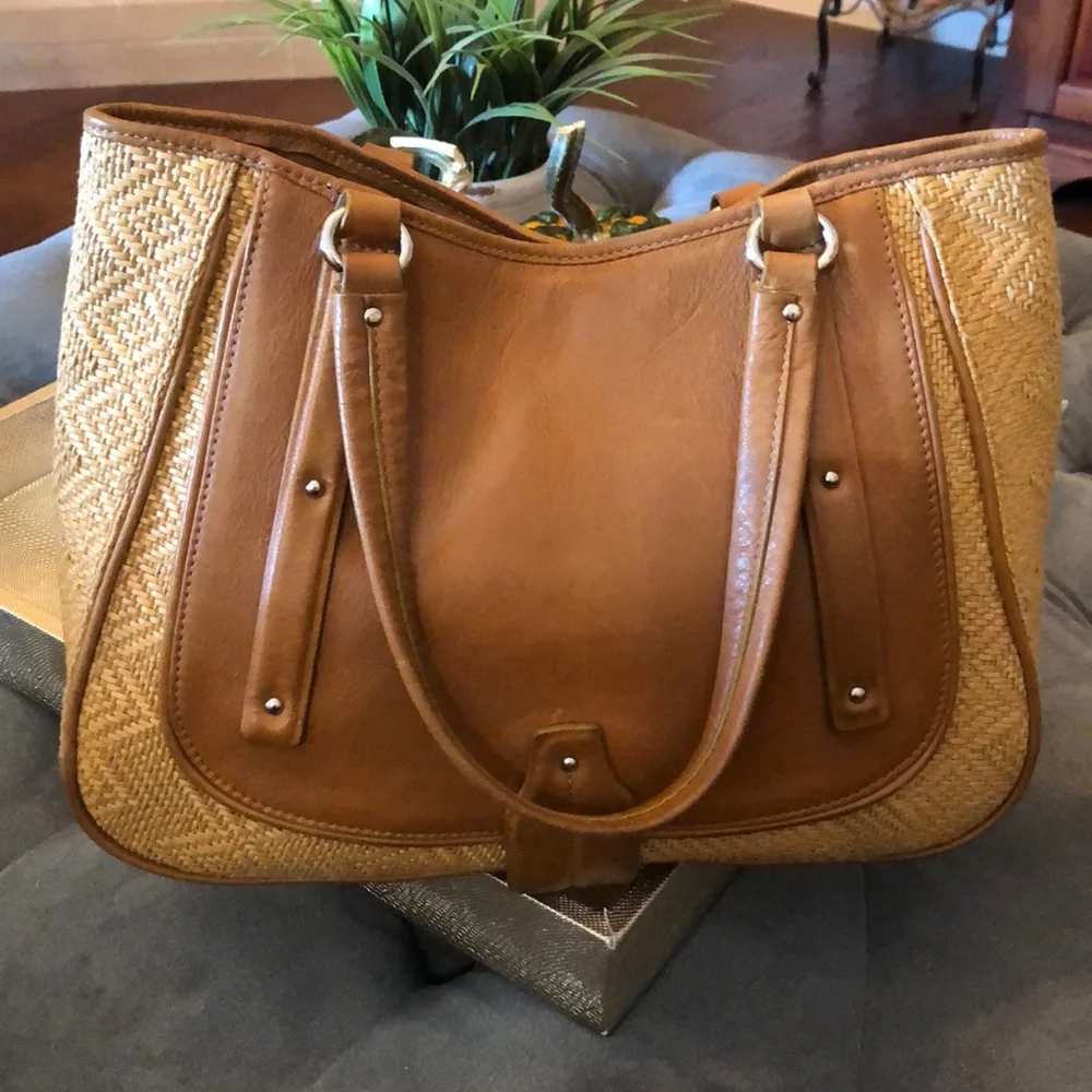 COLE HAAN Natural Sydney Straw & Leather Tan